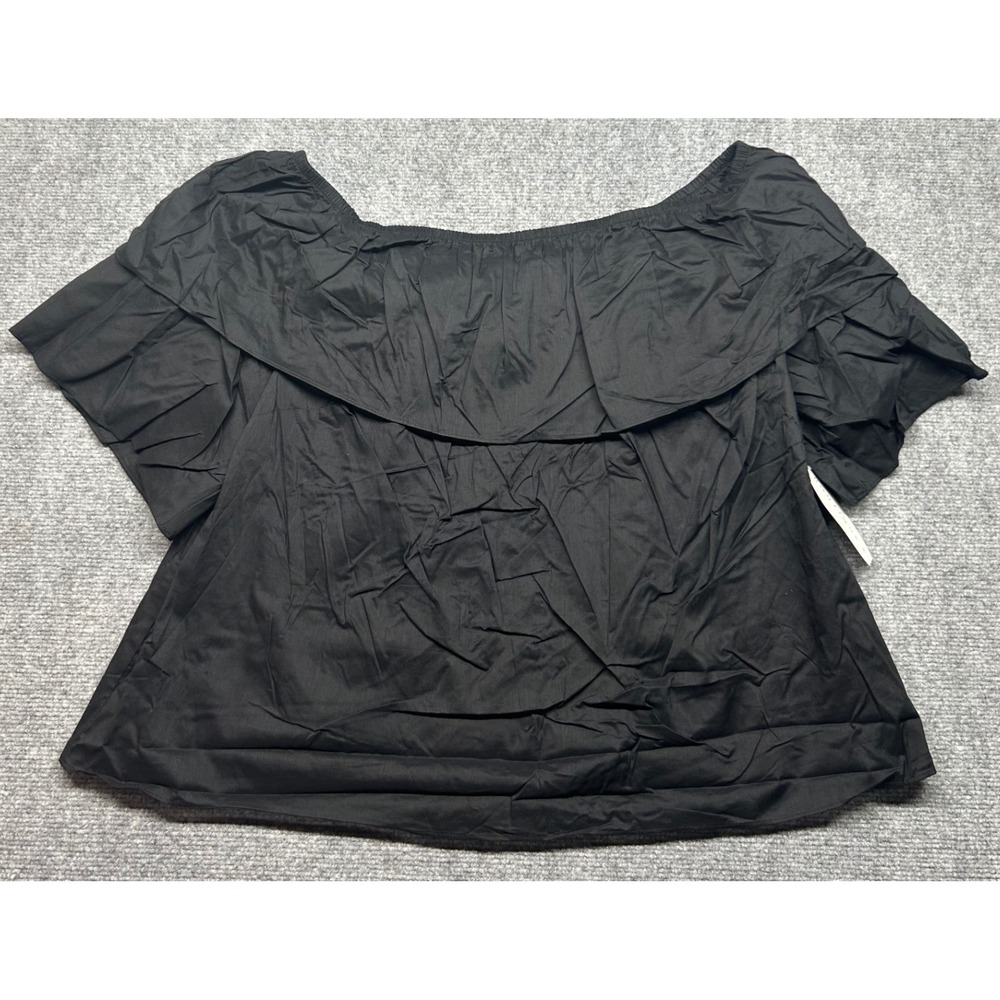 Boutique Blouse Womens 1X Black Ruffle Off Shoulder Top 100% Cotton New